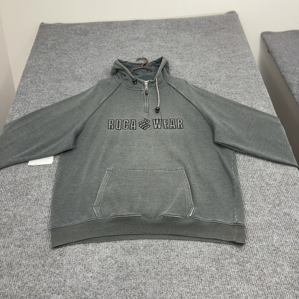 Vintage Rocawear Hoodie Mens 3XL Gray Cotton Polyester Quarter Zip Streetwear